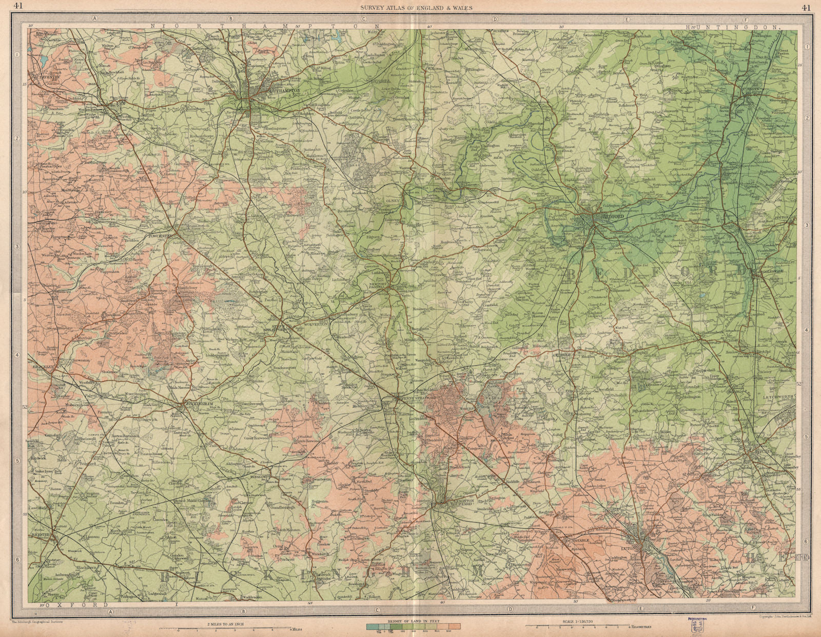OUSE VALLEY. Northampton Luton Buckingham Olney Bedford St Neots.LARGE 1939 map